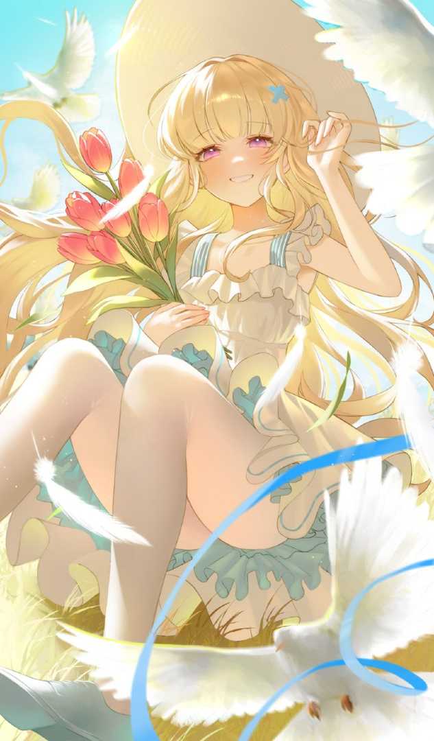 金发少女春日插画